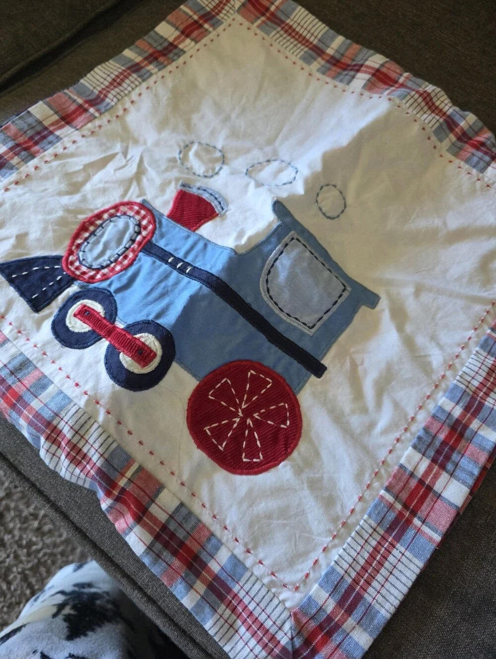 2010 Pottery Barn Kids Cotton Applique Blue Locomotive Set